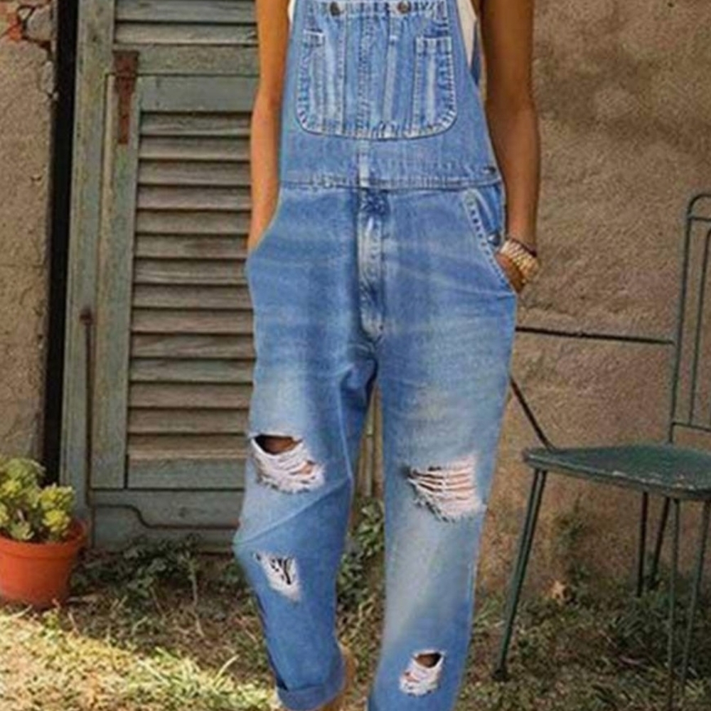 GAP Light Blue Distressed Denim Overalls